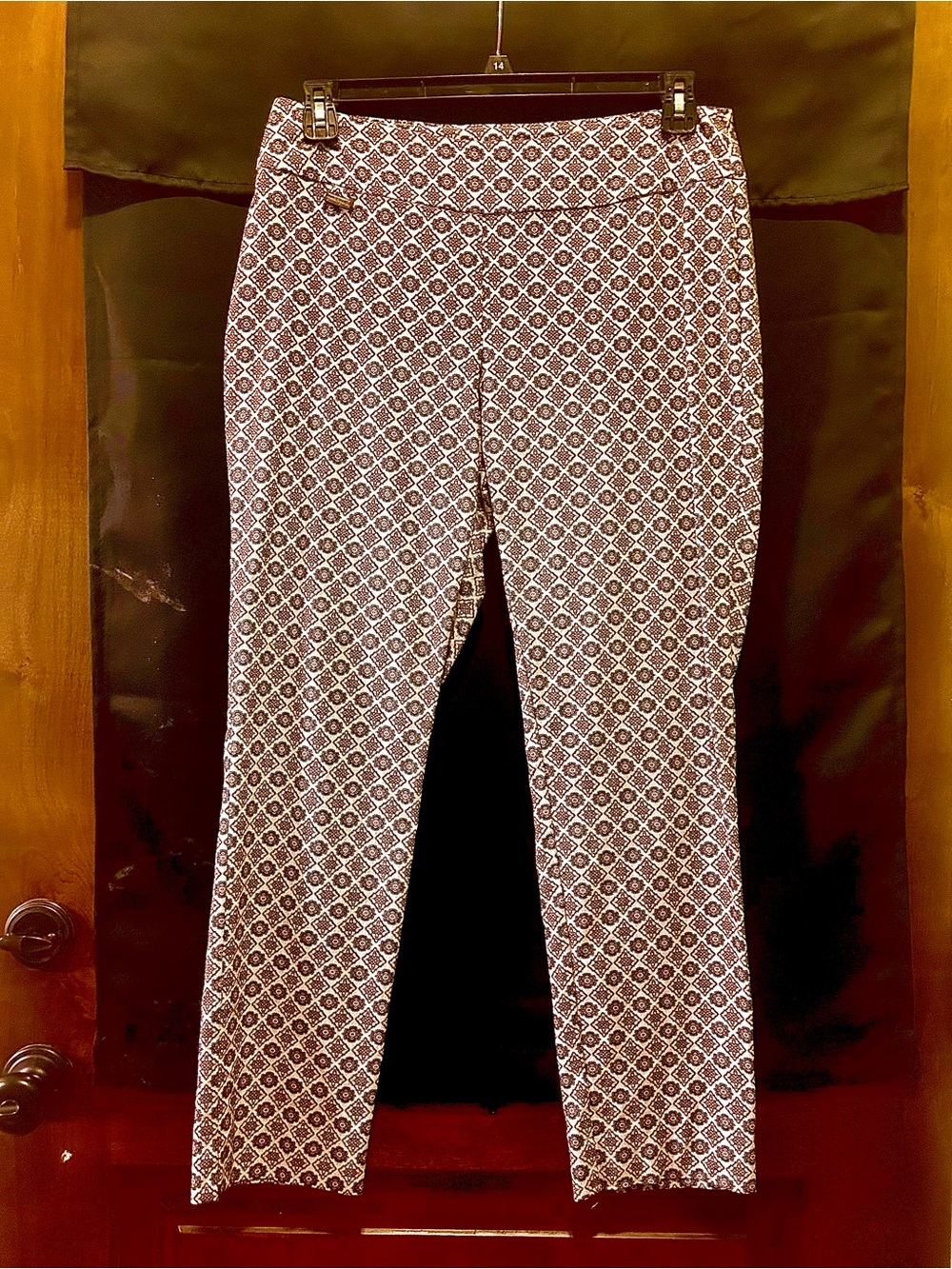 Peck & Peck Womens Stretch Skinny Pants Cream Tan Bluish Gray Print